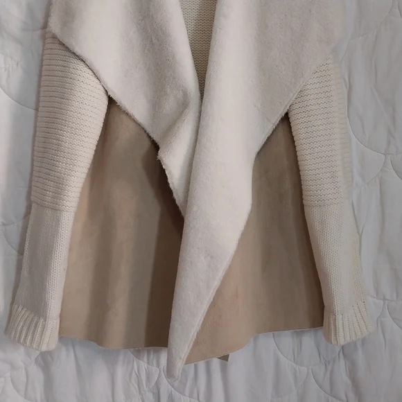 Fever Women's XL Cascade Collar Beige/Tan Knit Faux Suede & Sherpa Knit Jacket - Picture 3 of 13